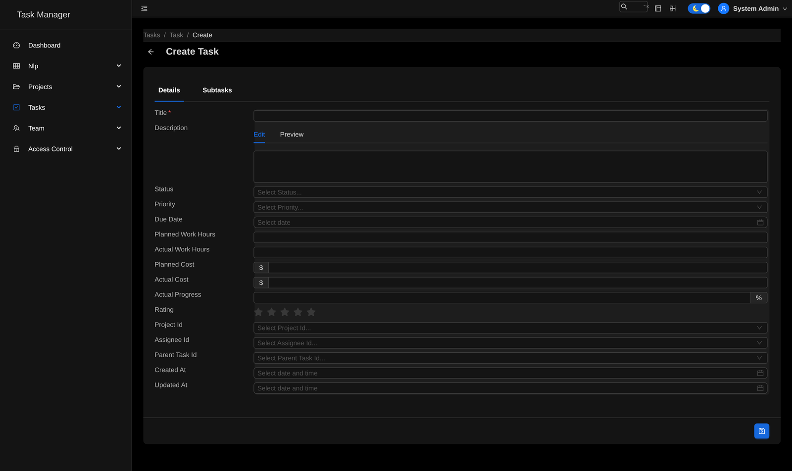 Schema-driven create form